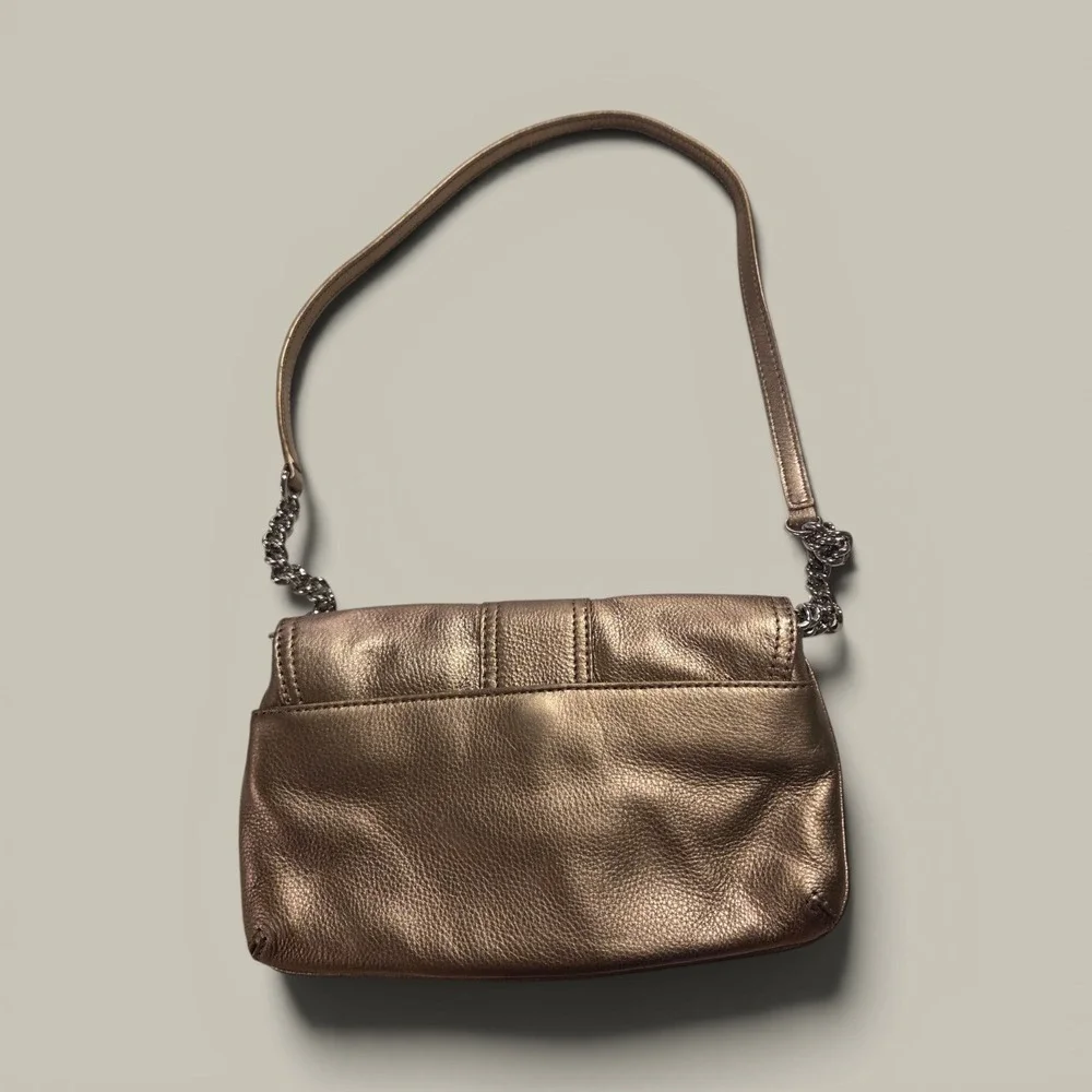 Michael Kors Rose Gold Metallic Leather Shoulder Bag Chain Strap Push Lock Small